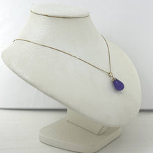 Load image into Gallery viewer, Hand Carved Raindrop Lavender Jade 14k Solid Yellow Gold Pendant