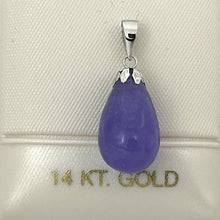 Load image into Gallery viewer, Hand Carved Raindrop Lavender Jade 14k Solid White Gold Pendant