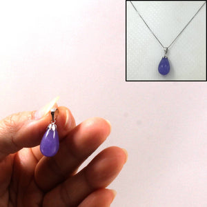 Hand Carved Raindrop Lavender Jade 14k Solid White Gold Pendant