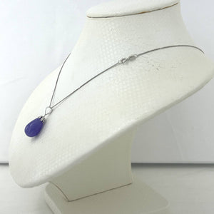 Hand Carved Raindrop Lavender Jade 14k Solid White Gold Pendant