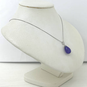 Hand Carved Raindrop Lavender Jade 14k Solid White Gold Pendant