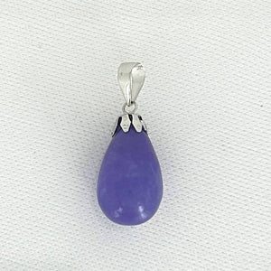 Hand Carved Raindrop Lavender Jade 14k Solid White Gold Pendant