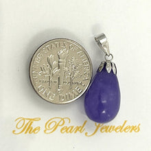 Load image into Gallery viewer, Hand Carved Raindrop Lavender Jade 14k Solid White Gold Pendant
