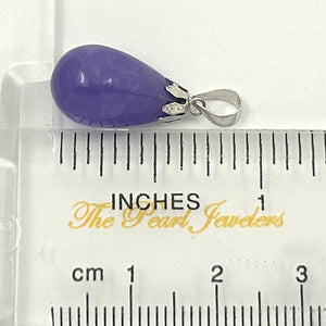 Hand Carved Raindrop Lavender Jade 14k Solid White Gold Pendant