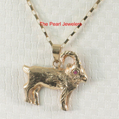 Handcrafted Chinese Zodiac Goat Ruby Eye 14k Solid Gold Pendant
