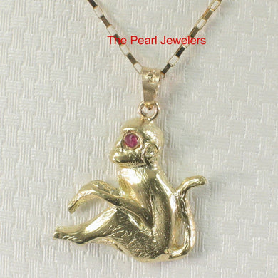 Handcrafted Chinese Zodiac Monkey Ruby Eye 14k Solid Gold Pendant