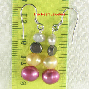 Sterling Silver Mixed Pearl Hook Earrings (Handcrafted 3-Piece Dangles)
