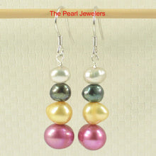 Load image into Gallery viewer, Sterling Silver Rose Pearl Dangle Earrings – Handcrafted Trio Style