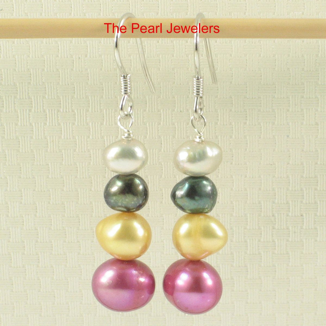 Sterling Silver Rose Pearl Dangle Earrings – Handcrafted Trio Style