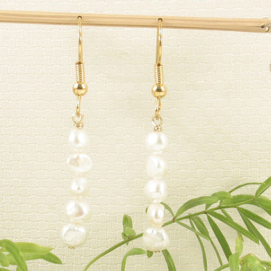 Gold-Plated White Baroque Pearl Hook Earrings – Handcrafted Drop