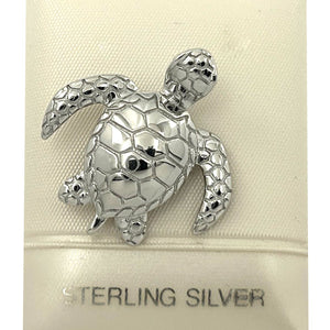 Hawaiian Honu Sea Turtle Sterling Silver Pendant (3D)