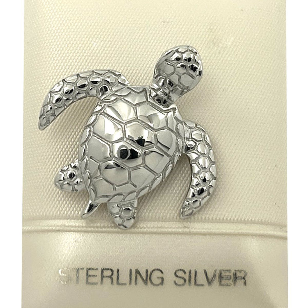 Hawaiian Honu Sea Turtle Sterling Silver Pendant (3D)