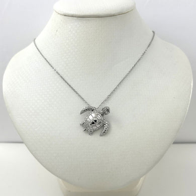 Hawaiian Honu Sea Turtle Sterling Silver Pendant (3D)