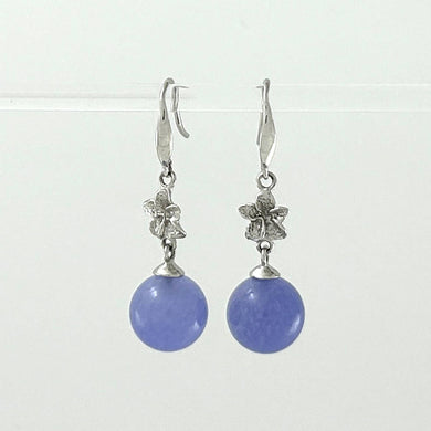 14K White Gold Hawaiian Plumeria Round Lavender Jade Hook Earrings