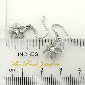 10mm Hawaiian Plumeria Sterling Silver CZ Dangle Earrings
