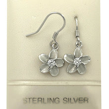 Load image into Gallery viewer, 10mm Hawaiian Plumeria Sterling Silver CZ Dangle Earrings