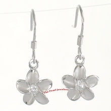 Load image into Gallery viewer, 10mm Hawaiian Plumeria Sterling Silver CZ Dangle Earrings
