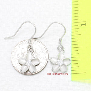 10mm Hawaiian Plumeria Sterling Silver CZ Dangle Earrings