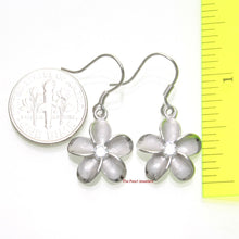 Load image into Gallery viewer, 14mm Hawaiian Plumeria Sterling Silver CZ Dangle Earrings