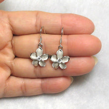 Load image into Gallery viewer, 14mm Hawaiian Plumeria Sterling Silver CZ Dangle Earrings