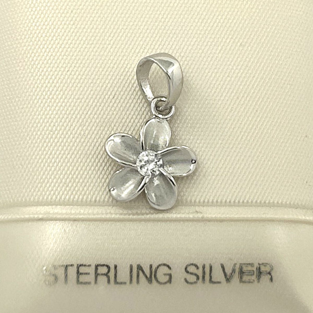 Hawaiian Plumeria Sterling Silver CZ Pendant (10mm)