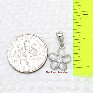 Hawaiian Plumeria Sterling Silver CZ Pendant (10mm)