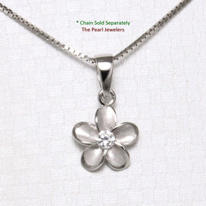 Hawaiian Plumeria Sterling Silver CZ Pendant (10mm)