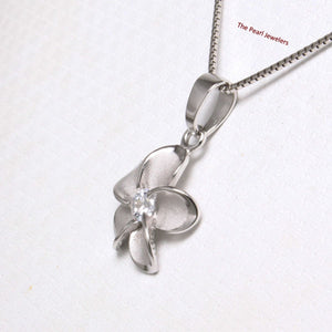 Hawaiian Plumeria Sterling Silver CZ Pendant (10mm)