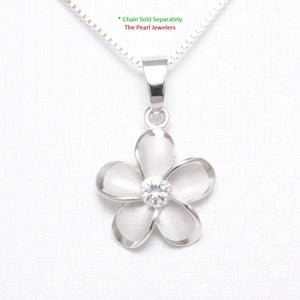 Hawaiian Plumeria Sterling Silver CZ Pendant (10mm)