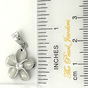 Hawaiian Plumeria Sterling Silver CZ Pendant (14mm)