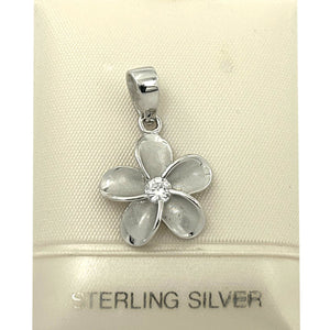 Hawaiian Plumeria Sterling Silver CZ Pendant (14mm)