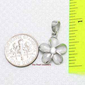 Hawaiian Plumeria Sterling Silver CZ Pendant (14mm)