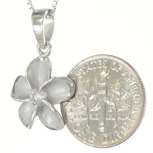 Hawaiian Plumeria Sterling Silver CZ Pendant (14mm)
