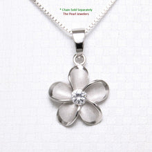 Load image into Gallery viewer, Hawaiian Plumeria Sterling Silver CZ Pendant (14mm)