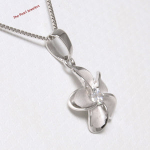 Hawaiian Plumeria Sterling Silver CZ Pendant (14mm)
