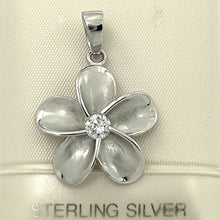 Load image into Gallery viewer, Hawaiian Plumeria Sterling Silver CZ Pendant (19mm)