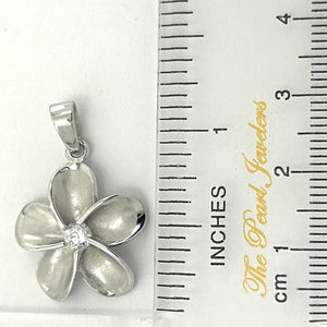 Hawaiian Plumeria Sterling Silver CZ Pendant (19mm)