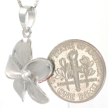 Load image into Gallery viewer, Hawaiian Plumeria Sterling Silver CZ Pendant (19mm)