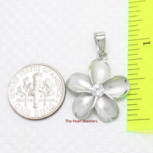 Load image into Gallery viewer, Hawaiian Plumeria Sterling Silver CZ Pendant (19mm)