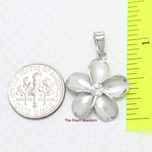 Hawaiian Plumeria Sterling Silver CZ Pendant (19mm)