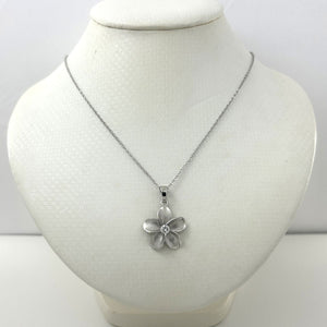 Hawaiian Plumeria Sterling Silver CZ Pendant (19mm)
