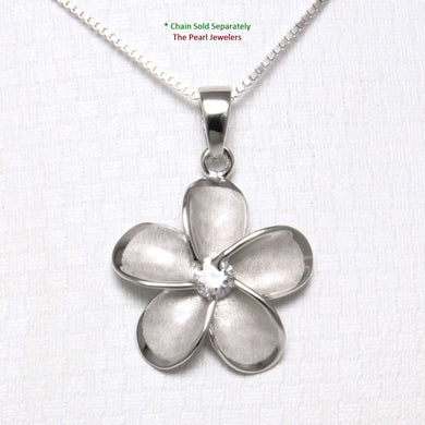 Hawaiian Plumeria Sterling Silver CZ Pendant (19mm)