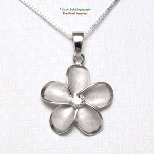 Hawaiian Plumeria Sterling Silver CZ Pendant (19mm)