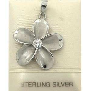 Hawaiian Plumeria Sterling Silver CZ Pendant (24mm)