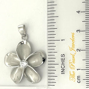 Hawaiian Plumeria Sterling Silver CZ Pendant (24mm)