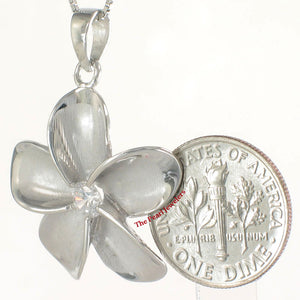 Hawaiian Plumeria Sterling Silver CZ Pendant (24mm)