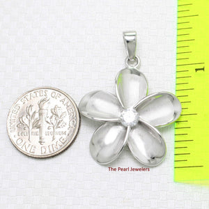 Hawaiian Plumeria Sterling Silver CZ Pendant (24mm)