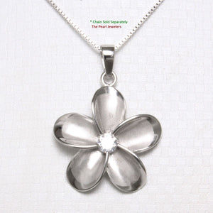 Hawaiian Plumeria Sterling Silver CZ Pendant (24mm)