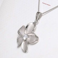 Load image into Gallery viewer, Hawaiian Plumeria Sterling Silver CZ Pendant (24mm)