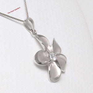 Hawaiian Plumeria Sterling Silver CZ Pendant (24mm)